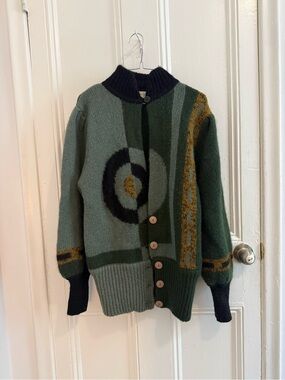 Vintage 80s Mohair Abstract Cardigan | Puff Sleeve Statement Knit